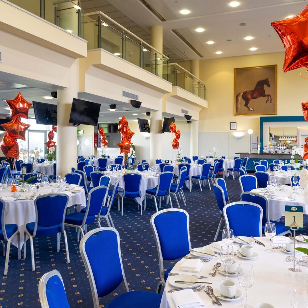 a banquet conference room layout at York Racecourse
